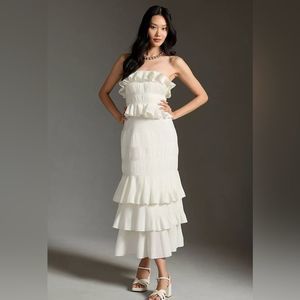 Anthropologie Let Me Be Strapless Tiered Pleated Ruffled Dress NWT